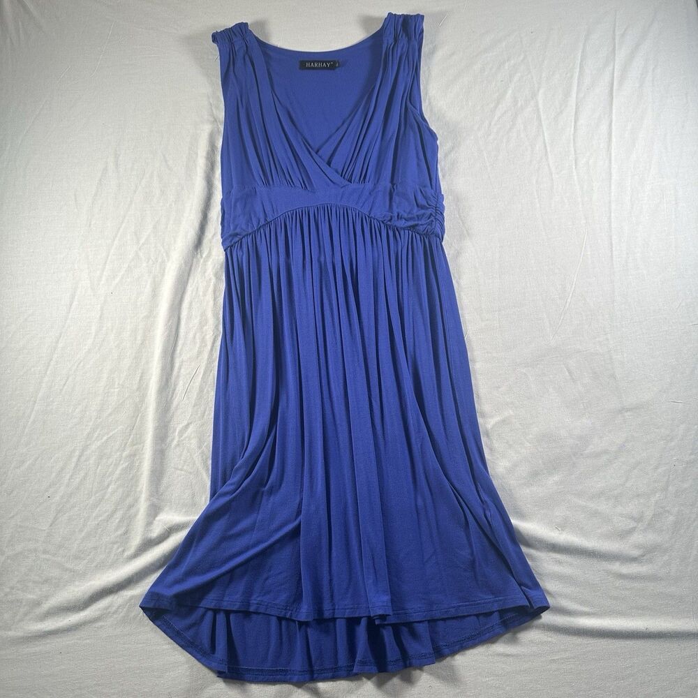 HARHAY Womens XL Blue Sleeveless Empire Waist Midi Dress Flowy Stretch Casual